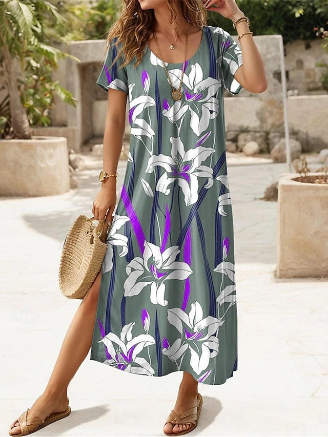Maxi dress women with floral cut and side slits Lune London