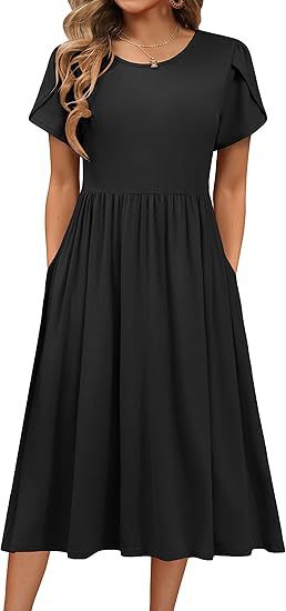 Midi dress for women with round neck and practical pockets Lune London