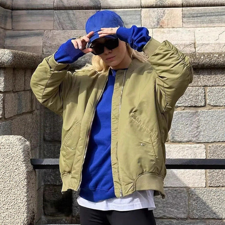 Women's Oversized Bomber Jacket with Technical Details and Practical Pockets Lune London