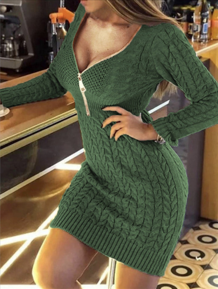 Dress in knitted fabric for women with fitted cut and decorative zipper details Lune London