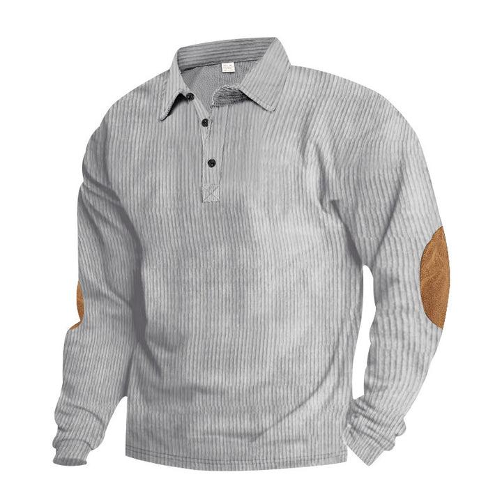 Men Casual Corded Sweater with Leather Trim Lune London