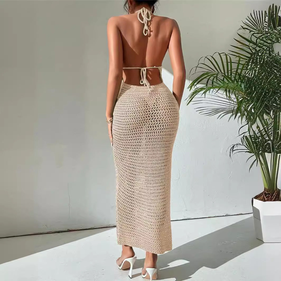 Lune London long sleeve halter dress Damen in airy crochet structure