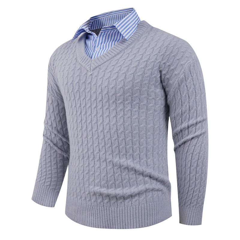 Men's elegant knit sweater with V-neck and fine structure Lune London