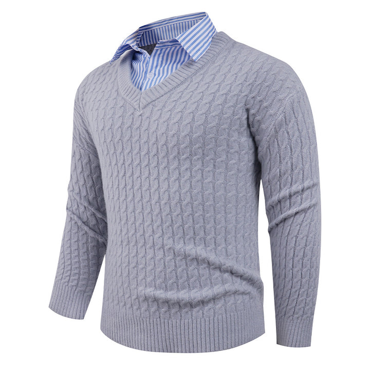 Men's elegant knit sweater with V-neck and fine structure Lune London