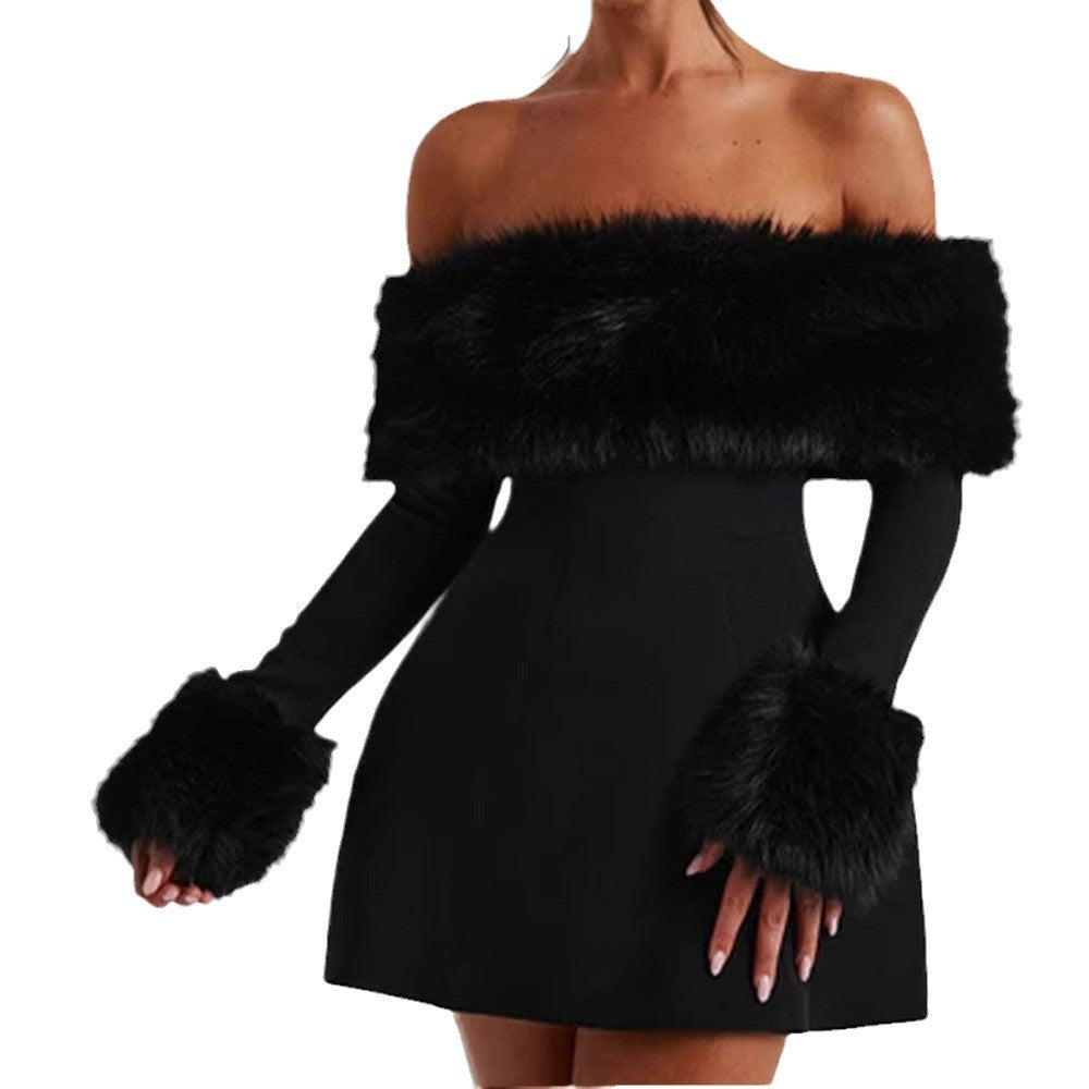 Ladies Elegant Mini Dress with Removable Plush Sleeves Lune London