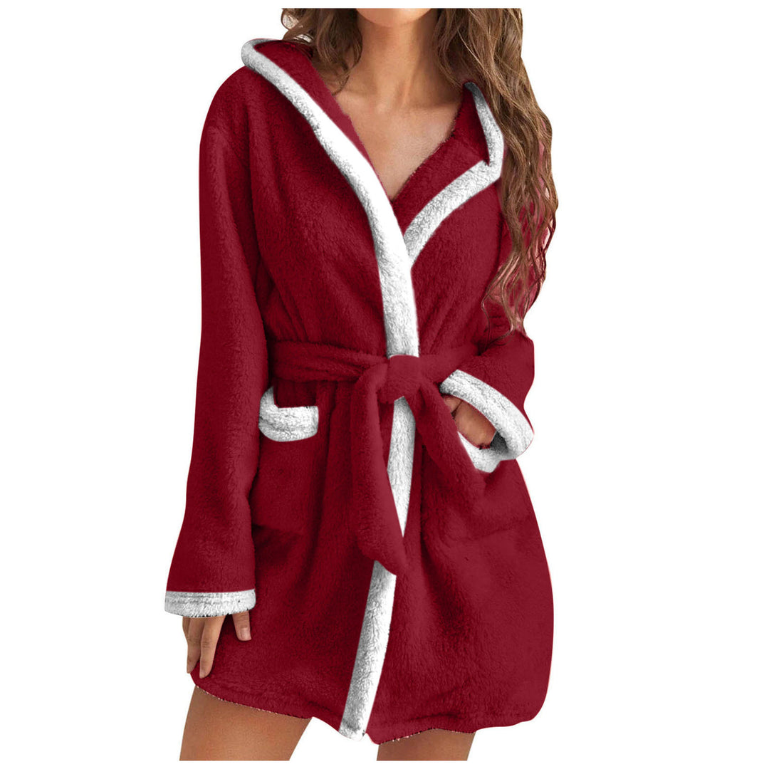 Ladies cozy fleece bathrobe with hood and pockets Lune London