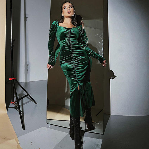 Ladies Elegant Long Sleeve Dress with Ruching and Pretty Square Neckline Lune London