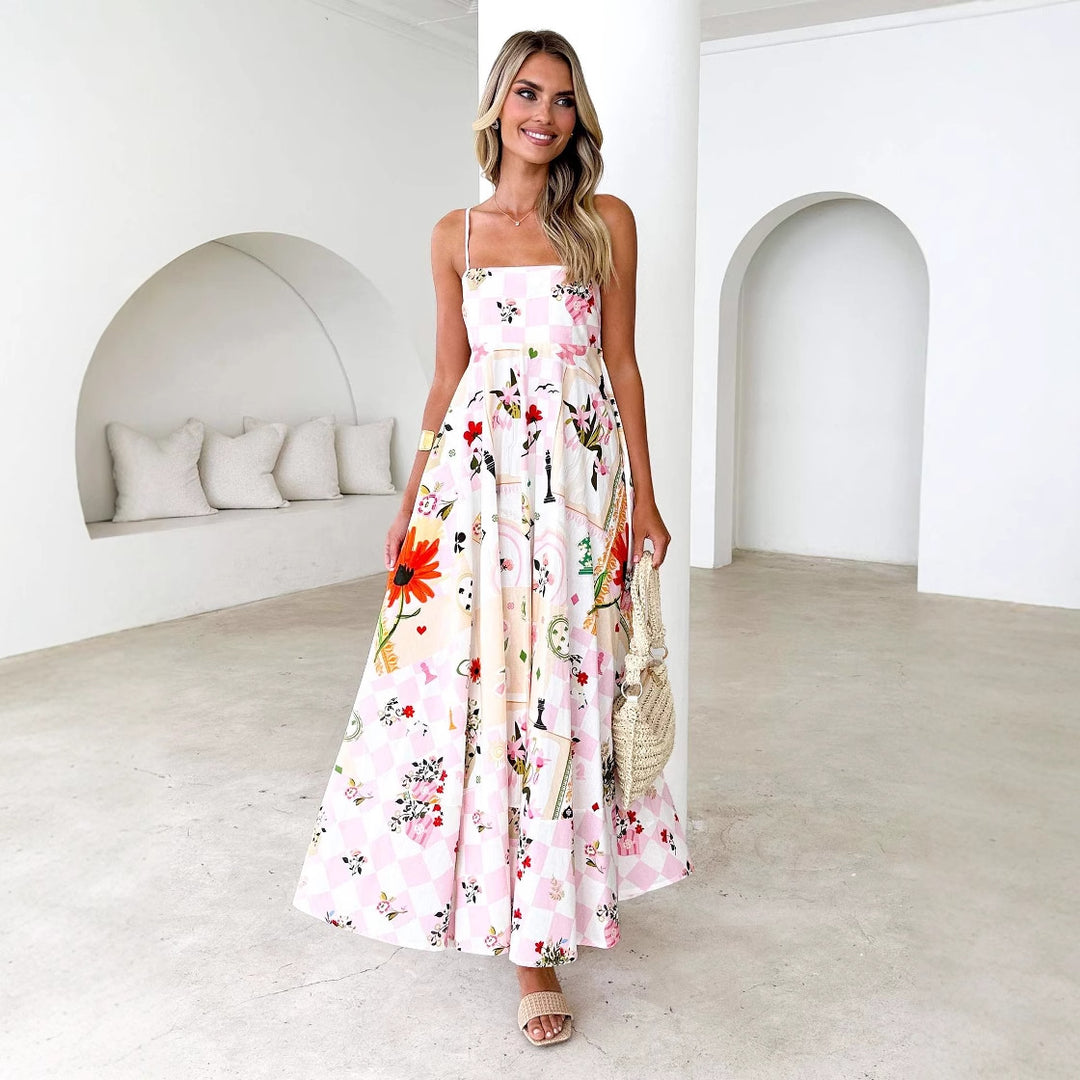 Maxi dress for women with elegant straps and floral accents Chic & Stil