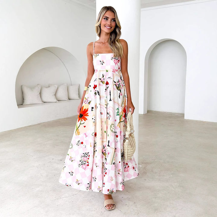 Maxi dress for women with elegant straps and floral accents Chic & Stil
