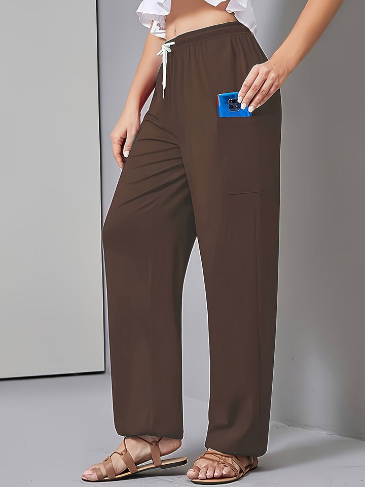 Women Comfortable Leisure Pants with Practical Pockets and Elastic Waist Lune London