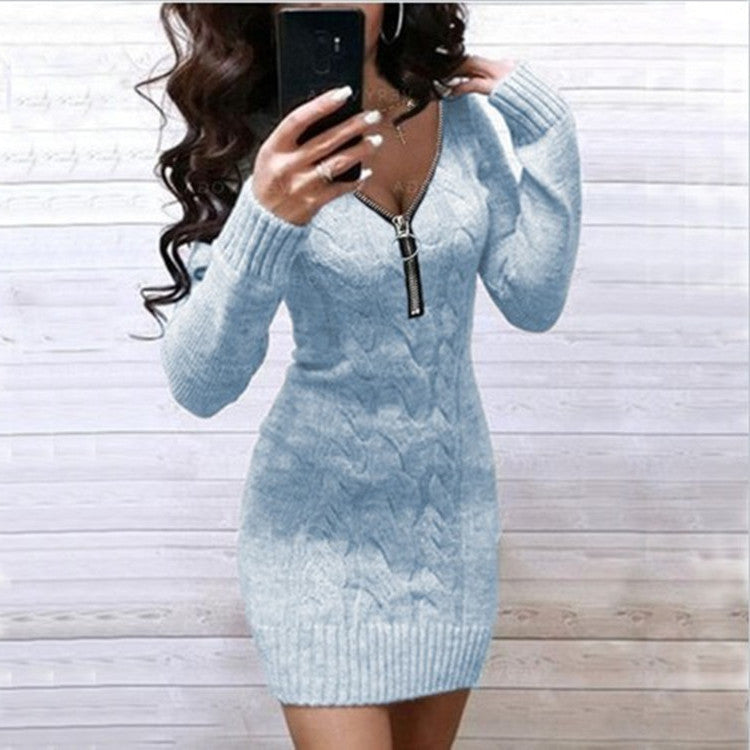 Robe tricotée pour femmes avec fermeture éclair et motif sophistiqué Chic & Stil