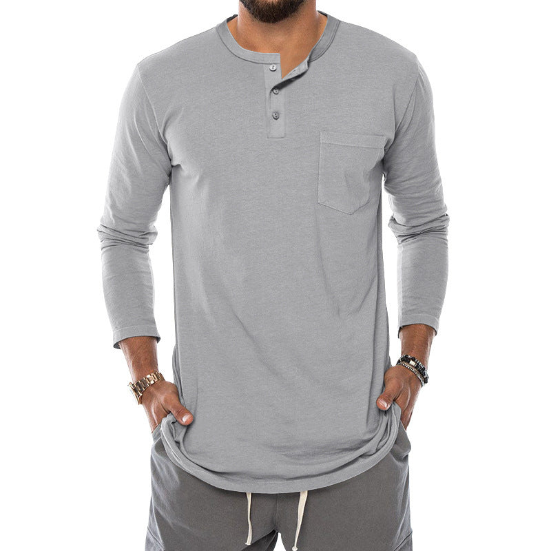 Men's Long Sleeve Henley Shirt with a stylish snap button and a practical chest pocket Lune London