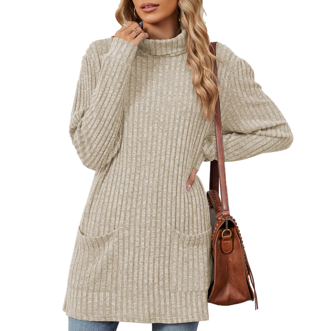 Oversized knitted sweater for women with high collar and practical pockets Lune London