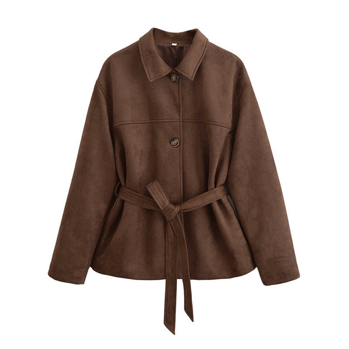 Trendy women's jacket with belt in soft synthetic suede Lune London