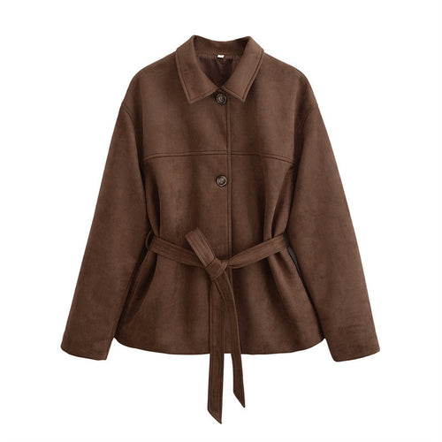 Trendy women's jacket with belt in soft synthetic suede Lune London