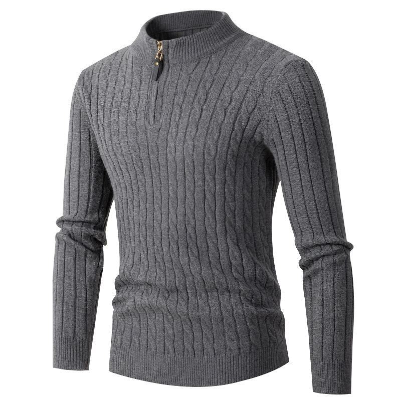 Men's High Quality Knitted Sweater with High Collar and Zipper Lune London