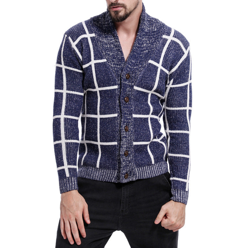 Fashion knitted jacket for men with checkered pattern and stylish lapels Lune London