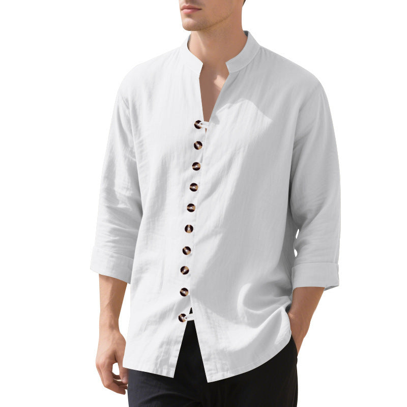 Casual long sleeve shirt for men with Henley collar and trendy buttons Lune London