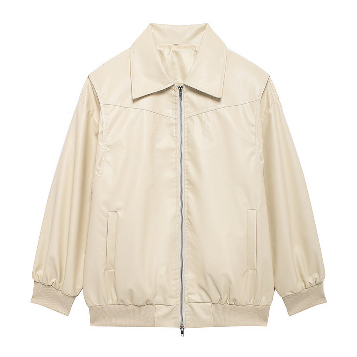 Faux leather jacket for women with elastic cuffs and a high collar Lune London