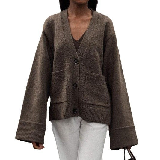 Women's oversized knitted cardigan with pockets and V-neck Lune London