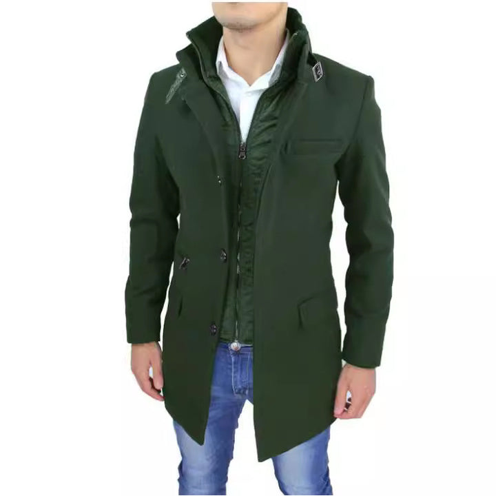 Fashionable wool coat for men with high collar and practical details Lune London