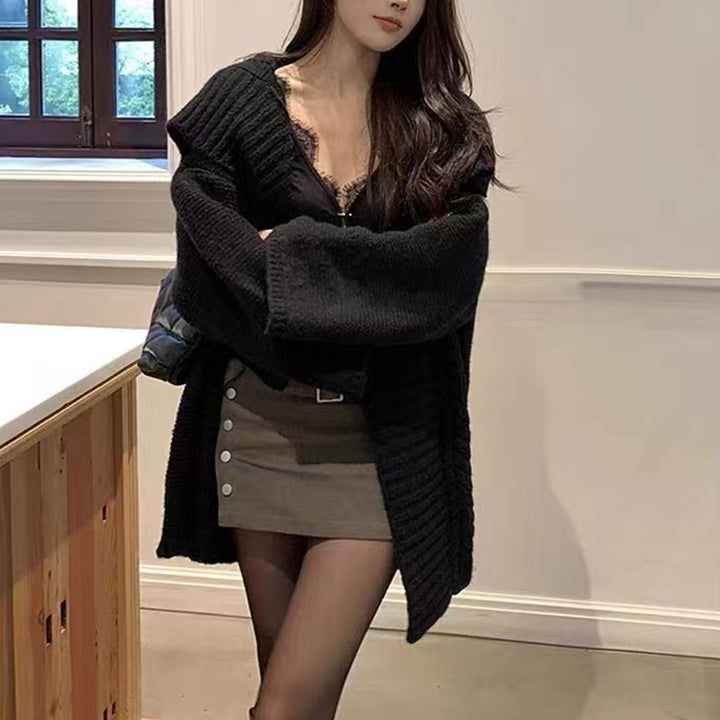 Ladies oversized cardigan with voluminous sleeves and a textured surface Lune London