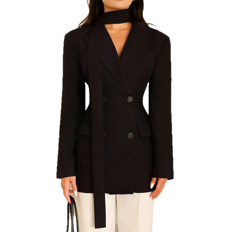Ladies elegant fitted blazer with scarf Lune London