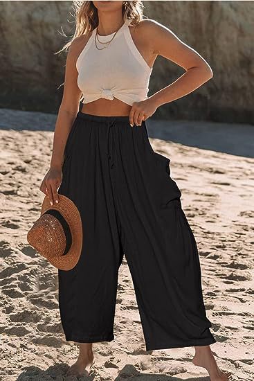 Comfortable wide-leg pants for women with practical side pockets and elastic waistband Lune London