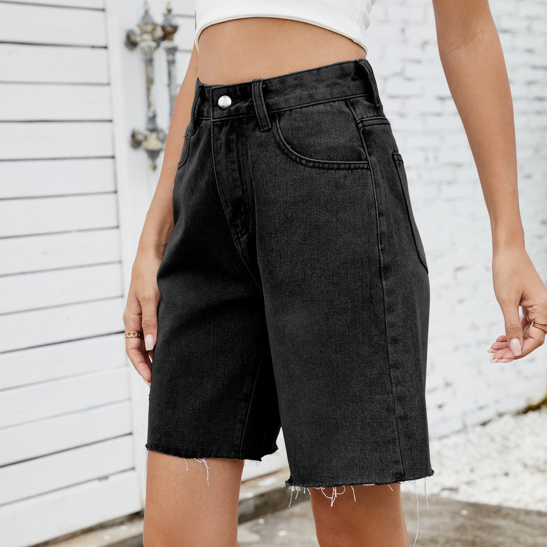 Women's denim shorts with a modern cut and frayed edges Lune London