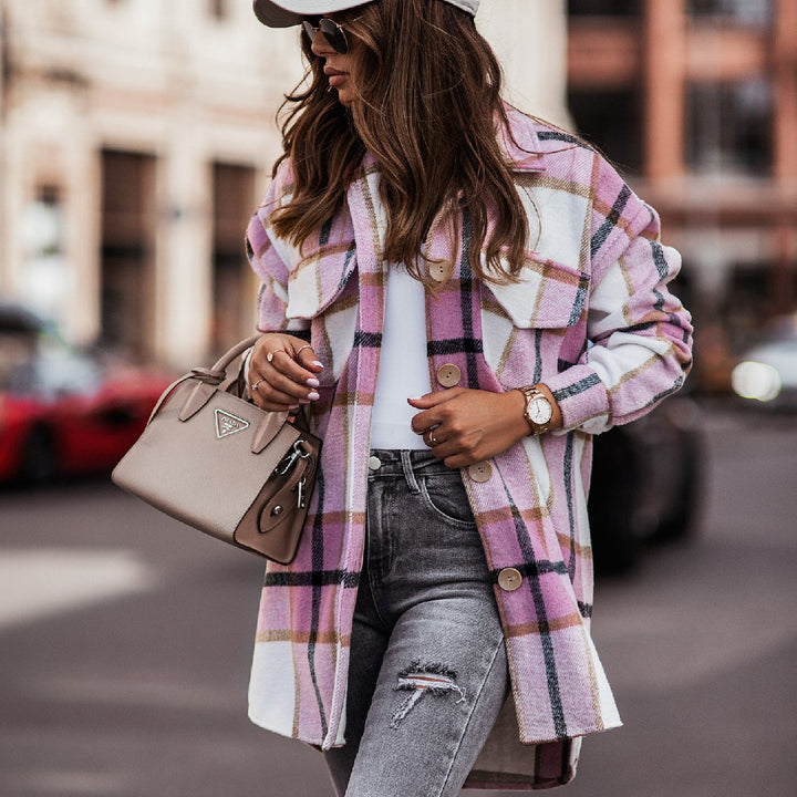 Women's checked overshirt jacket with practical chest pockets Lune London