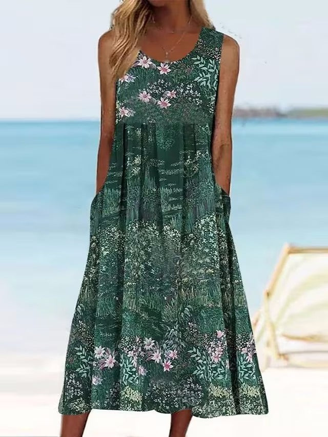 Midi dress for women with floral design and practical pockets Lune London