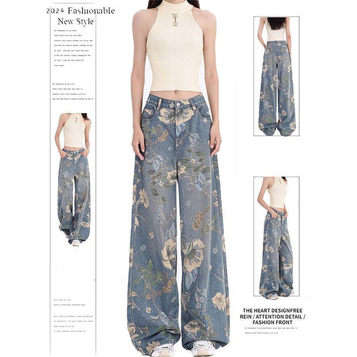 Jean femme à coupe large avec motifs floraux Chic & Stil