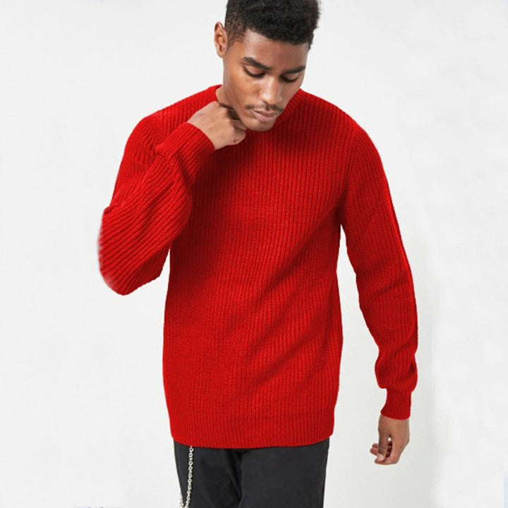 Raw knit sweater for men with textured pattern and round neck Chic and Style