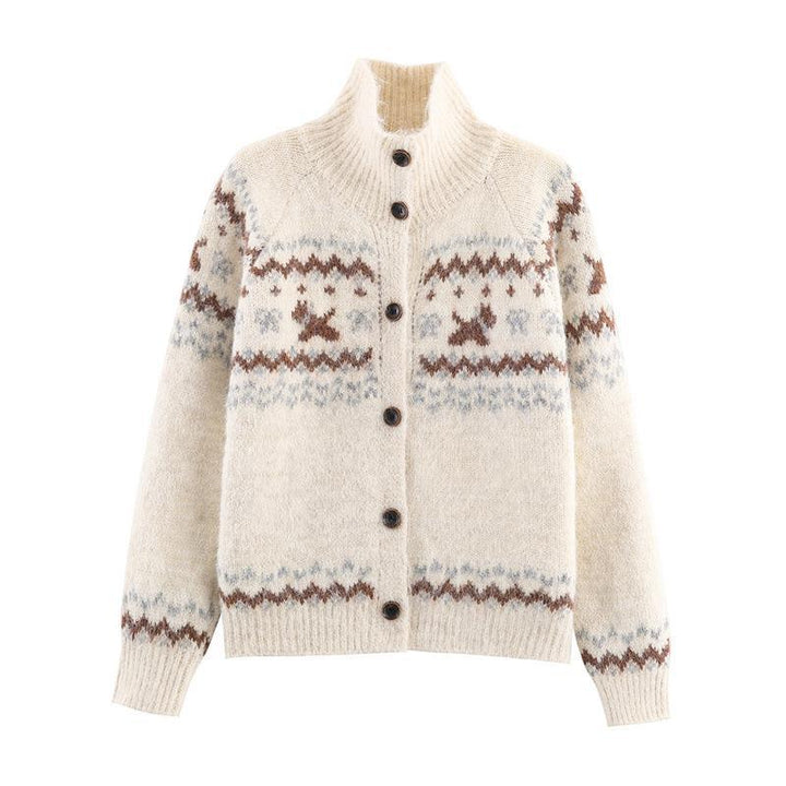 Knit jacket for women with Nordic pattern and high collar Lune London