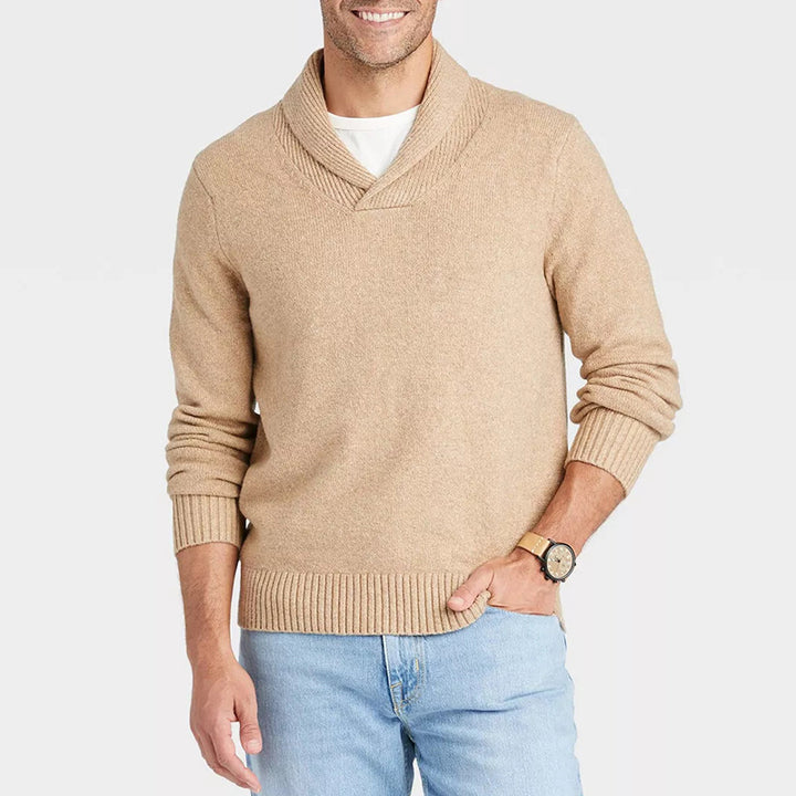 Men's sweater with shawl collar and delicate rib design Lune London