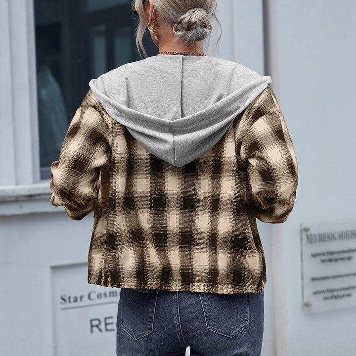 Casual cotton jacket for women with checkered pattern and hood Lune London