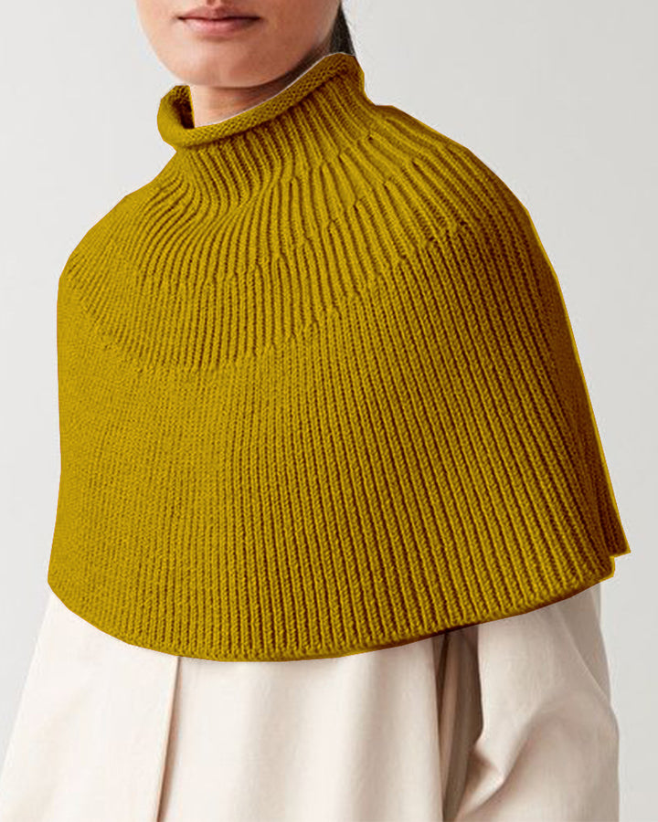 Knitted cape for women with high collar and fine rib structure Lune London