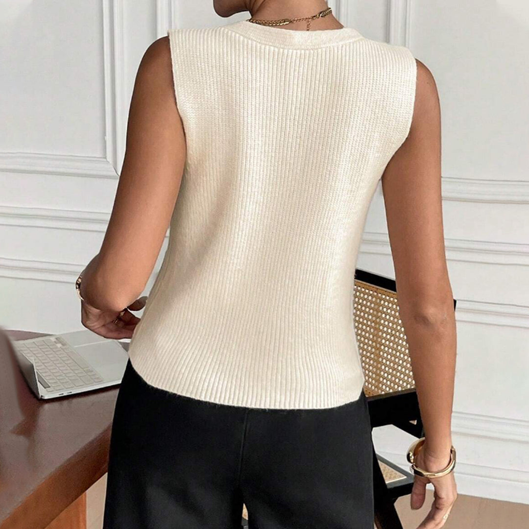 Women’s knitted vest with V-neck and decorative buttons Lune London
