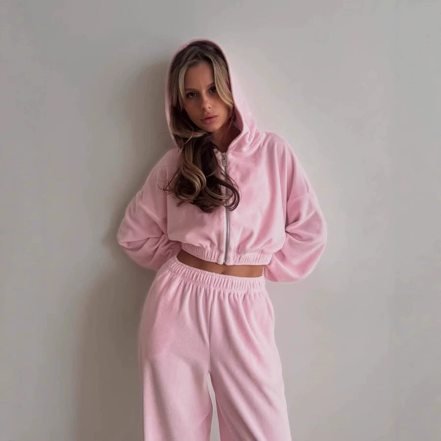 Women's luxurious velvet tracksuit with hood and elastic waistband Lune London
