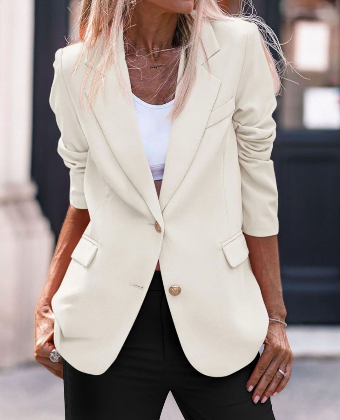 Ladies Elegant Blazer with Single Button Closure and Gold Buttons and Fitted Cut Lune London