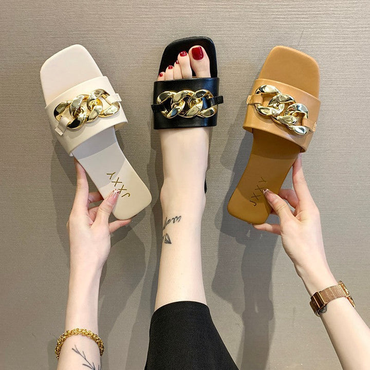 Women's Strappy Mules with Luxurious Chain Accent and Comfortable Footbed Lune London