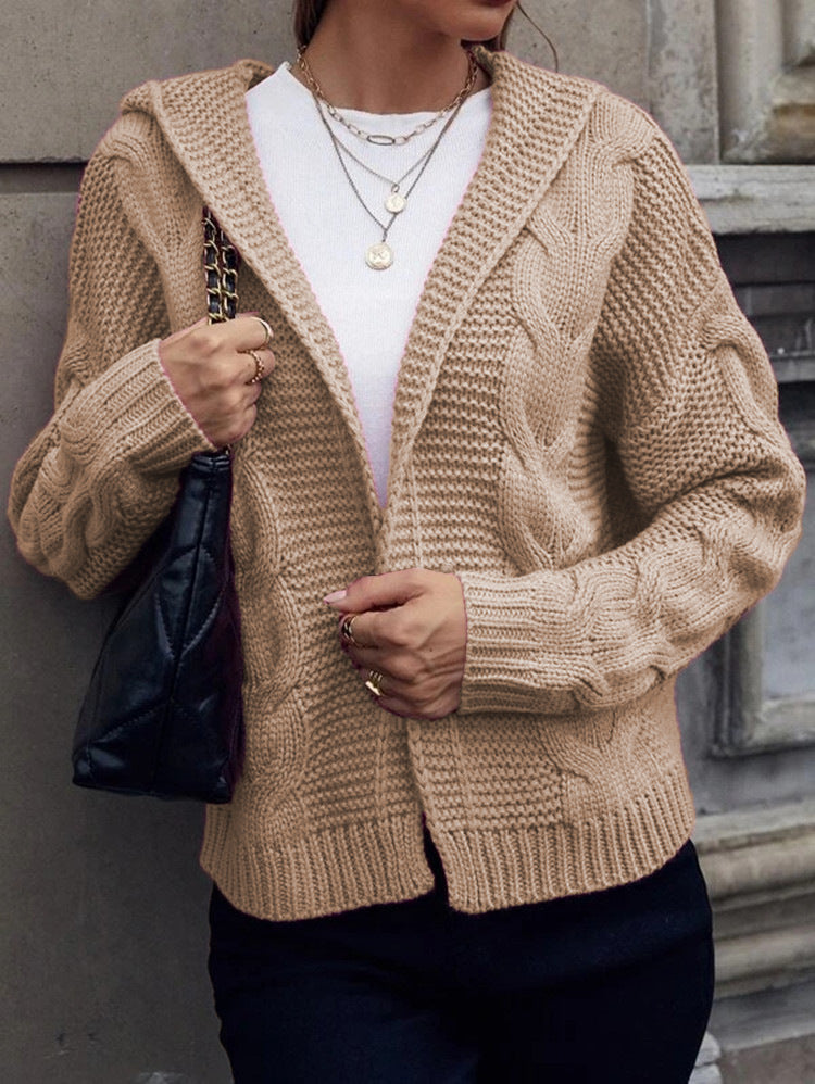 Cardigan tricot épais pour femmes avec capuche et motif de câble texturé Chic & Stil