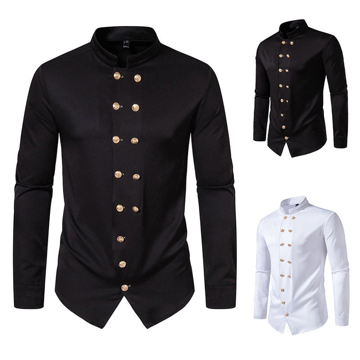 Men's Stylish Shirt with Stand-Up Collar and Decorative Buttons Lune London