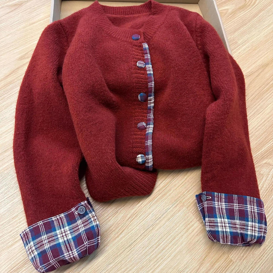 Cardigan Cozy Femme avec Motif À Carreaux Chic & Stil