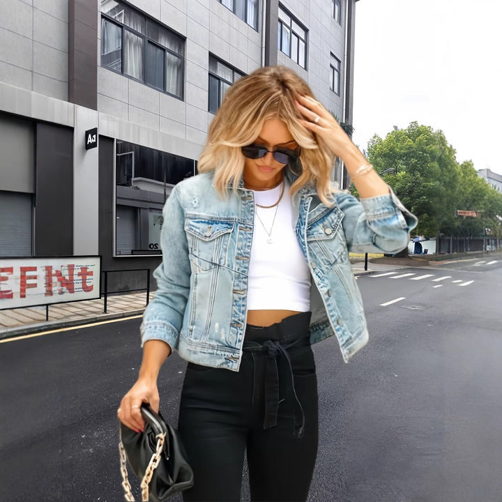 Women fitted denim jacket with classic details Lune London