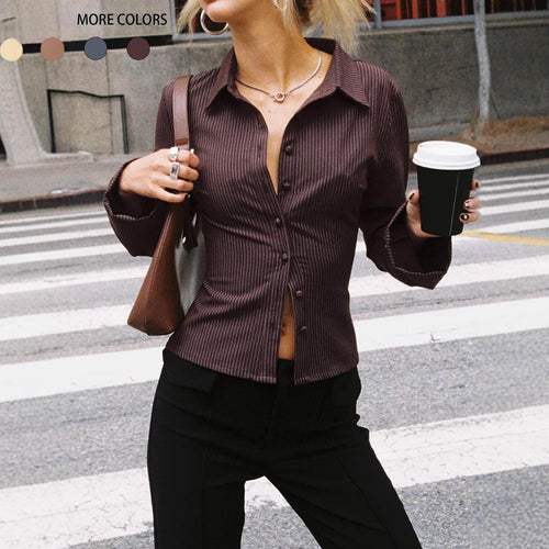 Fitted striped blouse for ladies with classic collar Lune London