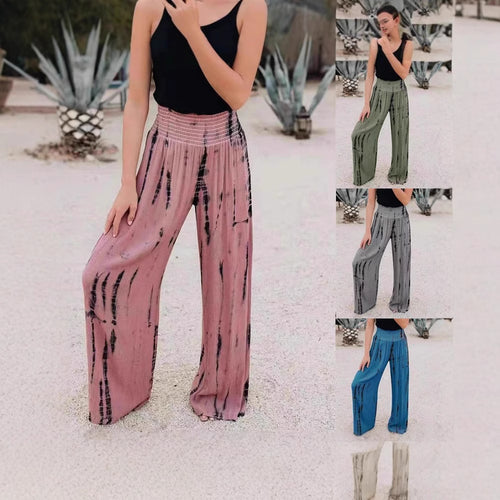 Wide pleated pants for ladies with elastic waistband and trendy pattern Lune London