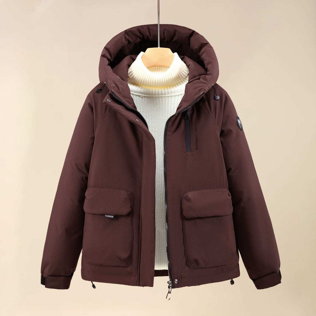 Ladies Insulated Outer Jacket with Oversized Hood and Practical Pockets Lune London