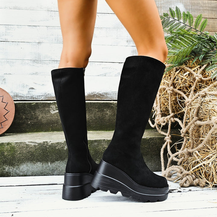Fashion over-the-knee women's boots with wedge sole Lune London