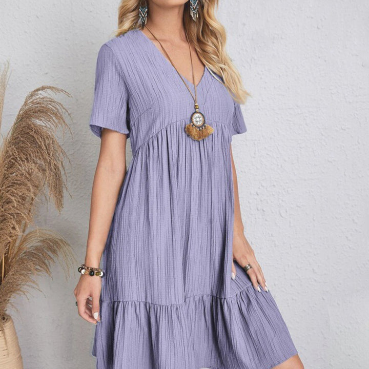 Lune London V neck ruffled fluid dress for women